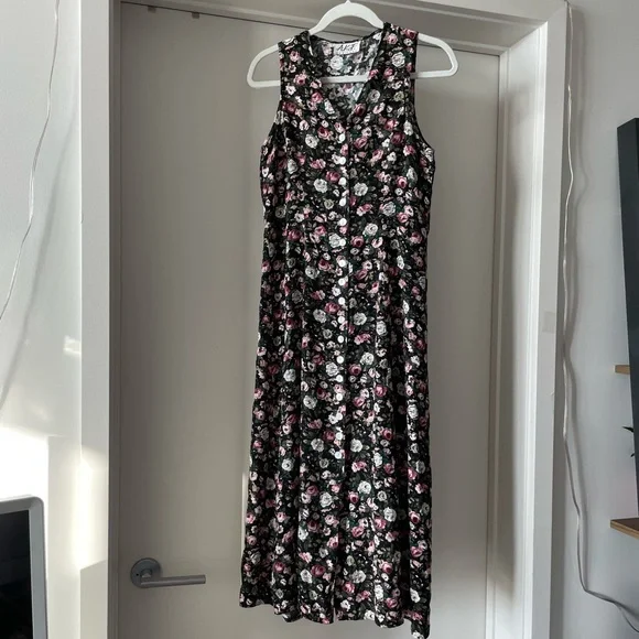 navy blue dress for baby girl Vintage 90s Floral Dress With Tie Back Double Front Layer